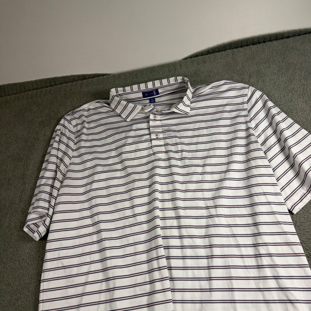 Stitch Golf Mens XL Polo Shirt White Navy Pink Striped Performance Short Sleeve